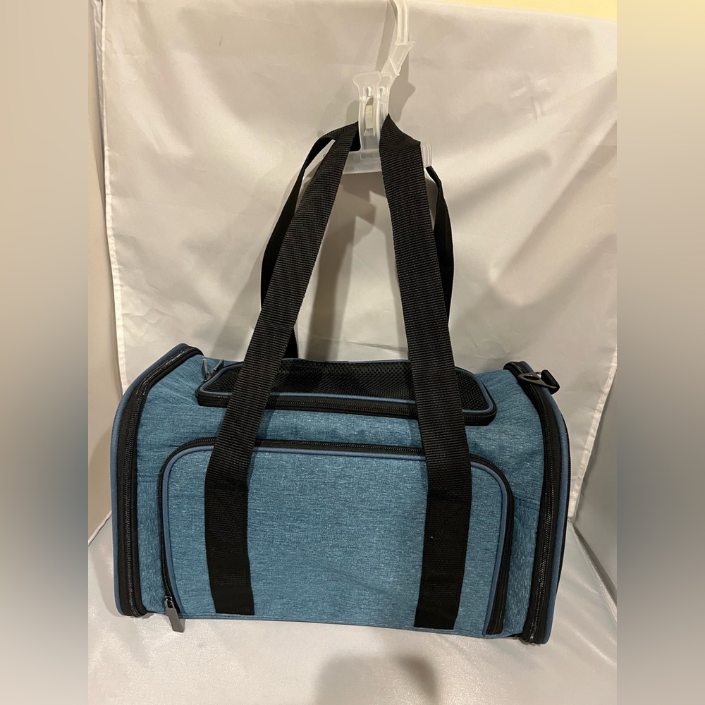 Pet Carrier Blue with Black Straps